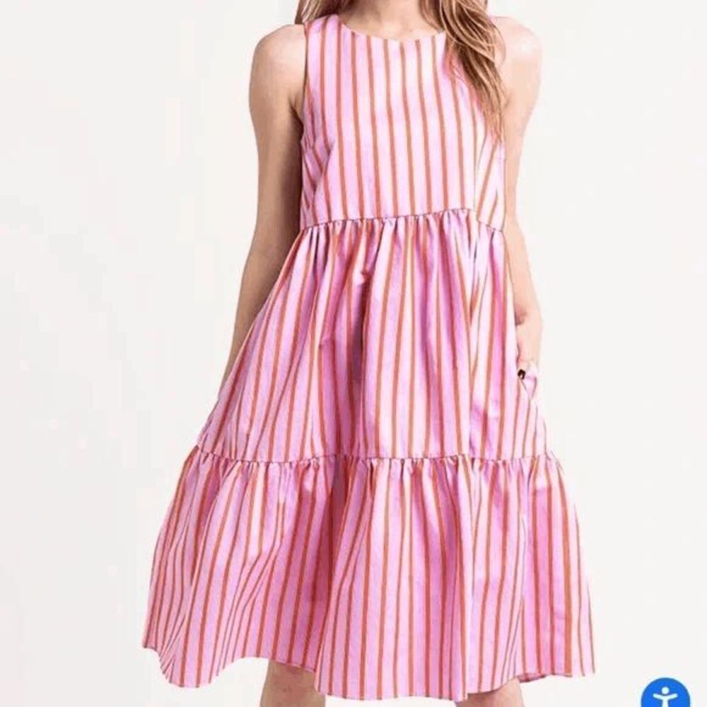 MDS Stripes Pink Red Barbie Stripe Peasant Mini Dress Sleeveless RTR Size 10